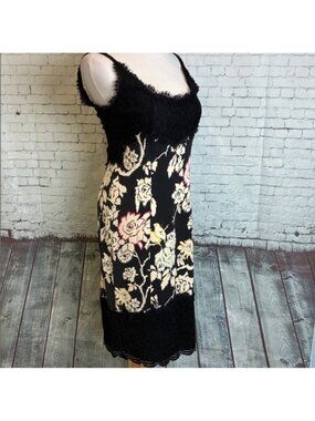 Black Floral Lace-Trim Mini Dress